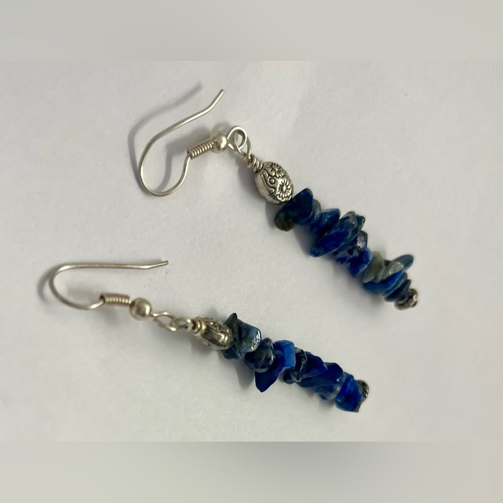 Blue gemstone wire pierced earrings jewelry - Picture 14 of 16
